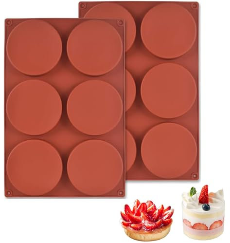 Techchii 2 PCS Silicone Moulds for Baking, 4 Inches Silicone Cake Mould 6-Cavity Large Round Disc Baking Moulds, Non-Stick & Quick Release, for Mousse Cake, Pie, Pudding