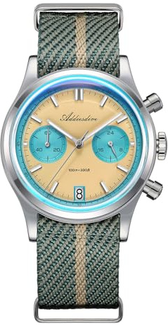 ADDIESDIVE 38 MM kvarts kronograf vattentät klocka 100 m BGW9 lysande rostfritt stål panda urtavla sportklockor för män nylonband, Gul nylon 2095