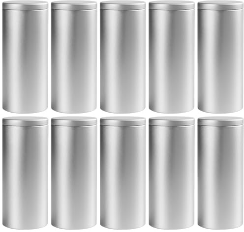 10 Pcs Tea Canisters, Silver Matte Iron Tea Tins, Airtight Storage Canisters for Loose Tea, Moisture-Proof and Rust-Resistant, Kitchen and Pantry Storage Boxes