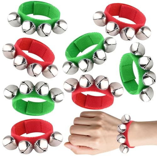 8 pezzi di braccialetti con campanelli da polso PLULON, strumenti a percussione, fasce natalizie, campanellini da caviglia, giocattoli musicali ritmici, decorazioni per feste di Natale, bomboniere