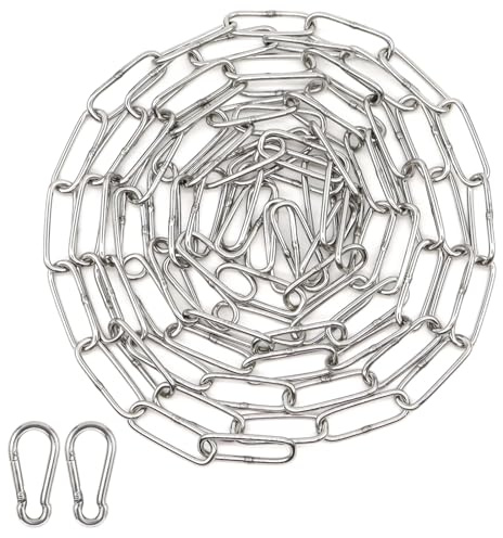 BEASAFY Ø3mm Stahlkette, 3M Edelstahlkette Meterware, Kette Edelstahl mit 2 Karabinerhaken, Silber Rundstahlkette, Schwere Ketten für Blumenampel Hundekette