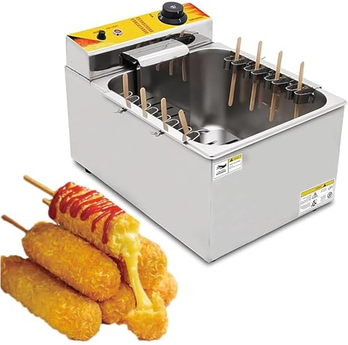 Friteuse Commerciale pour Corn Dogs De 12 L, Machine à Fabriquer Des Corndogs CoréEns, Des Hot Dogs avec 8 Crochets Amovibles pour Snacks, En Acier Inoxydable