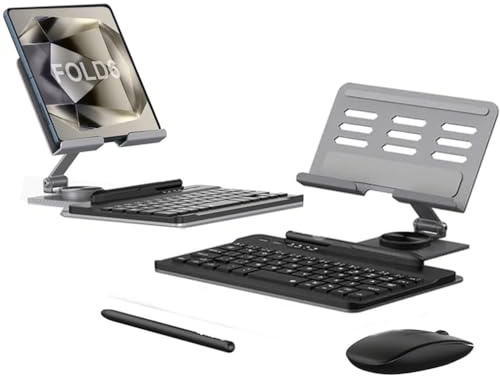 Galaxy Z Fold 7 - Teclado y ratón con soporte de metal compatible con Samsung Galaxy Z Fold 7 Bluetooth teclado y ratón con lápiz (gris)