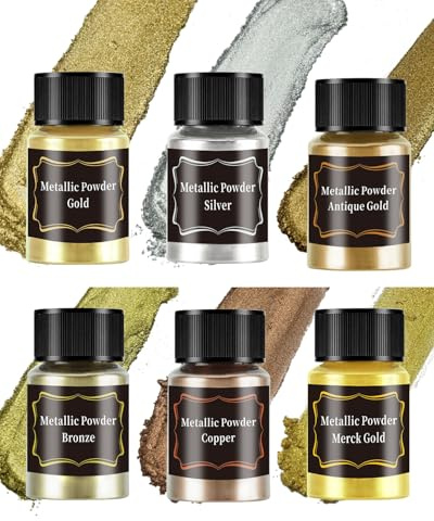 Luckymica Metallic Mica Pulver Set, 6 x 20 ml Pigmente für Epoxidharz, Gießharz, Seife, Kerzen, Malerei & Kosmetik, Intensiver Schimmer, Leuchtende Metallic-Farben für DIY