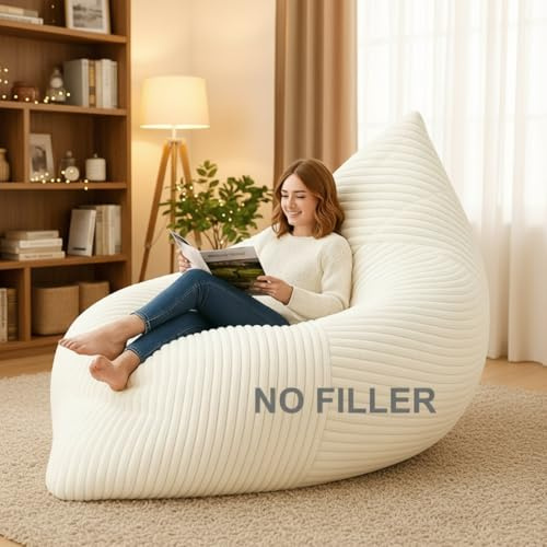 Honeydak 3 in 1 Giant Bean Bag Chair Cover Only (No Filler) Convertible Stuffed Animal Storage Bean Bag Large Lazy Floor Sofa Cover Soft Washable for Living Room Bedroom(Creamy White,Rabbit Fur)