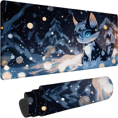 Tapis de Souris 1400 x 700 x 3mm, Grand sous Main Bureau Rêve avec Base en Caoutchouc Antidérapant Surface Étanche Bords Cousus Tapis de Souris Gamer pour PC, Laser Optique Bureau Gamer Chat xn-641
