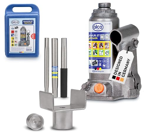 alca® Wagenheber Set hydraulisch 2 t 158-308mm Hubhöhe, Koffer & U-Adapter | Stempelheber Bundle aus #45 StahlEisenStahl, Unterstellheber für Auto, PKW, SUV, Caravan, Anhänger, Transporter & Werkstatt