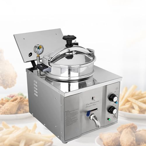 Friggitrice elettrica commerciale in acciaio inossidabile, friggitrice a pressione elettrica da banco con controllo, friggitrice a pressione per pollo e pesce con grande serbatoio dell'olio