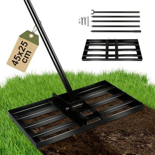 Rasen-Nivellierungsrechen Rasenplanier-Rechen, ivellierrechen für Rasen, Garten, Golfplatz, Erde, Sand (45*25cm)