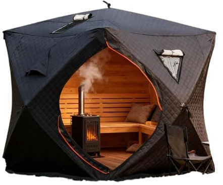 WHRAOY Outdoor Sauna Tent(3-4 Person), Home Dry Sauna - 70.8x70.8x78 Inche, Heat-Insulated + Windproof, Easy To Set Up, for Home Backyard, Gym, Camping,Black