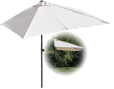 Parasol De Terrasse Rectangulaire Demi, 200cmX100cm|250cmX130cm Parasol Solaire Extérieur Mural Avec Manivelle Facile, Parasol De Jardin Imperméable UPF 50+(White,200cmX100cm)