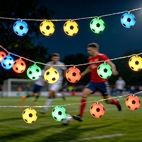 HBSFBH Guirlande lumineuse LED Football, 3m Guirlande lumineuse en forme de football, Guirlande Illuminée Ballon de Football, Guirlande Lumineuse Ballon, pour fête à thème, décoration d'intérieur