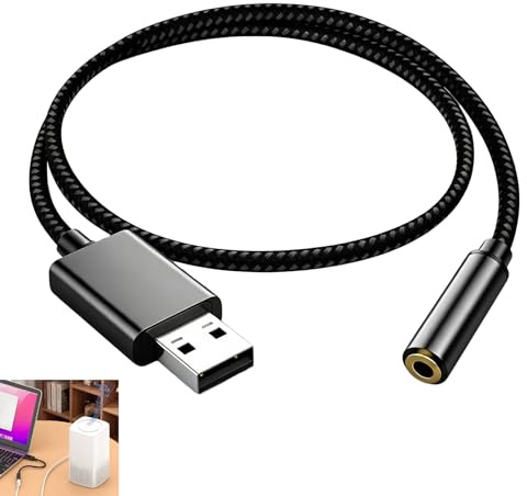 Tarjeta de Sonido Externa USB, Adaptador Audio USB Adaptador a Jack 3,5mm Audio Estéreo con Micrófono Convertidor Auxiliar USB a TRRS/TRS Auriculares PC Laptop Linux Streaming Juegos 0,5 m Negro