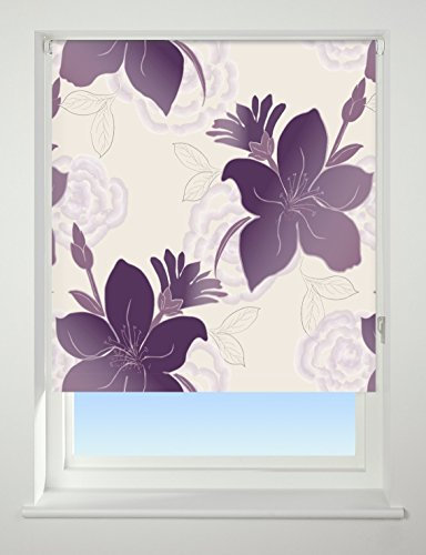UNIVERSAL Lily Patterned Thermal Blackout Roller Blind, Purple, W60cm