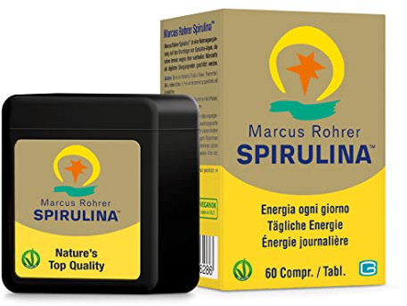 Marcus Rohrer Spirulina Integratore alimentare completo adatto ai vegani, scatola tascabile (60 compresse)