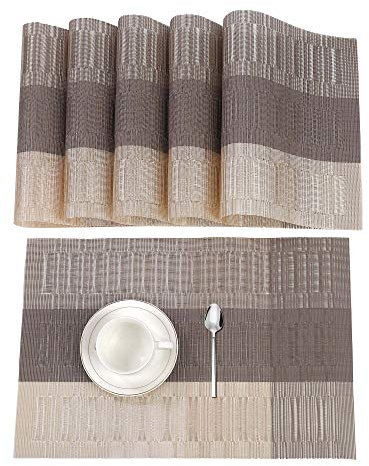 ISIYINER Platzsets, 6 Stück, waschbar, PVC, rutschfest, hitzebeständig, für Abendessen, Küche, Wohnzimmer, Garten oder Esszimmer, Restaurant