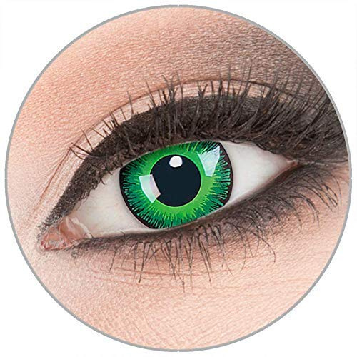 Farbige 'Shining' Kontaktlinsen von 'Evil Lens' zu Fasching Karneval Halloween 1 Paar grüne Crazy Fun Kontaktlinsen mit Kombilösung (60ml) + Behälter in Topqualität ohne Stärke