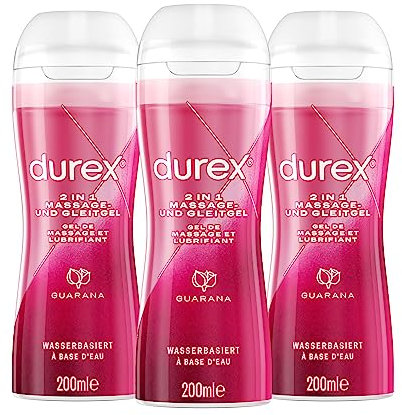 Durex Gleitgel Play 2-in-1 Massage Guarana - Wasserbasiertes Gleitmittel mit anregenden Guaranaextrakten für sinnliche Liebesmassagen, (3 x 200 ml), 600 ml