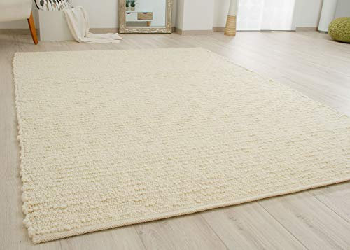 Steffensmeier Handweb Teppich Buchenberg | Wolle (Schurwolle), Creme, handgewebt, Größe: 170x240 cm Wohnzimmer und Schlafzimmer