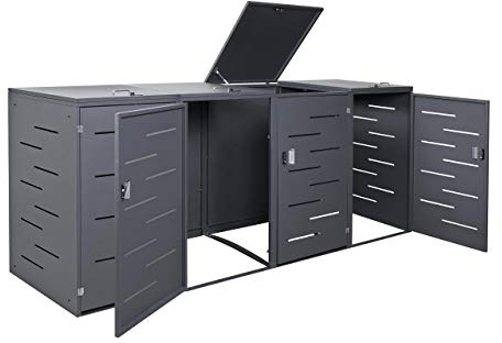 Mendler 4er-Mülltonnenverkleidung HWC-E83 - anthrazit, Stahl 108kg | Mülltonnenbox, Mülltonnenabdeckung, 117x263x80cm, erweiterbar