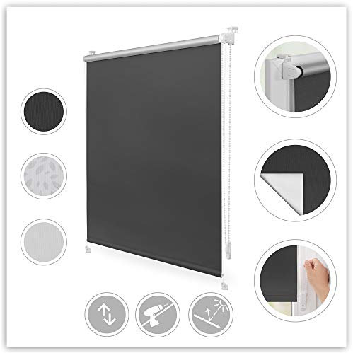 Lichtblick RKS.100.150.04 Verdunkelungsrollo Thermo-Rollo Klemmfix ohne Bohren mit Seitenverspannung Sichtschutz Hitzeschutzrollo Anthrazit, 100 cm x 150 cm (B x L)