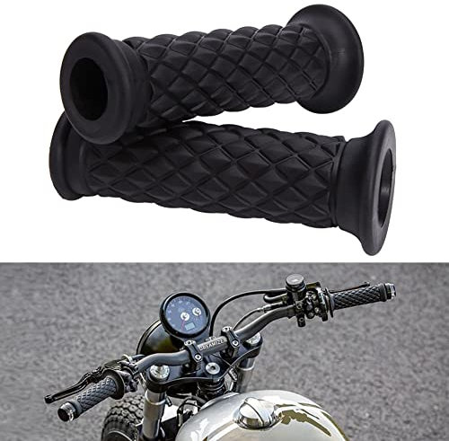 DREAMIZER Manopole Moto Cafe Racer,Vintage Manopole per Manubrio Antiscivolo in Gomma da Moto da 7/8 22mm per Custom Dirt Bike Bobber(Bar End Aperto:Nero)