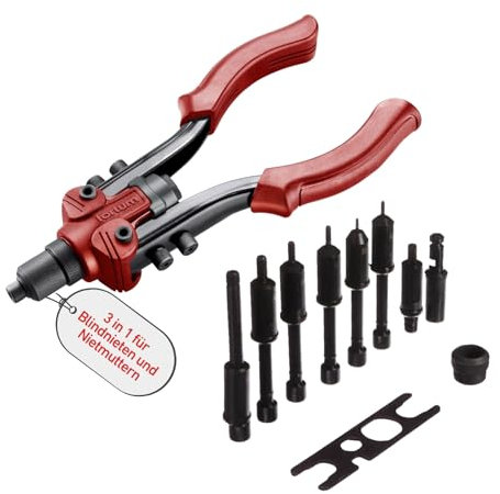 Fortum Pinze per rivetti ciechi e rivetti filettati, pinze per rivetti M3-M10 e rivetti pop in alluminio, ottone, acciaio e acciaio inox, pinze per rivetti con perni di trazione