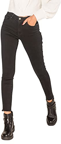 Nina Carter P077 Jeans da donna Skinny Fit, a vita alta, effetto vintage, pantaloni in denim, Nero (P077-8), M