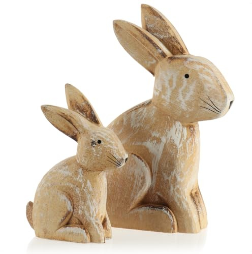 com-four® 2X Deko-Aufsteller Osterhase, Holz-Dekoration zum Hinstellen | niedliche Holzosterhasen - Holz-Deko