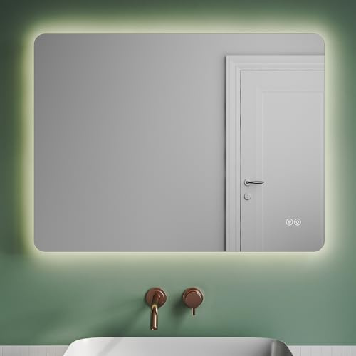 SUNXURY Badspiegel 80x60cm mit Beleuchtung und Touch beschlagfrei LED für Badezimmer Spiegel 3 Farbtemperaturen Wandspiegel IP44