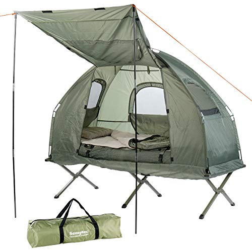 Semptec Urban Survival Technology Zelt mit Bett: 4in1-Zelt mit Feldbett, Winter-Schlafsack, Versandrückläufer (Feldbett mit wasserdicht, mit Liege, Angel)