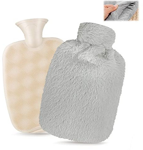 Hot Water Bottle with Cover UK, Luxury Cosy Faux Fur Cover - 2L Large Leakproof Hot Water Bottles, Hot Water Bag for Neck, Shoulder, Hand Feet Warmer, Pain Relief, Great Gift Idea for Women,Men