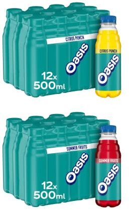 Oasis Variety Citrus Punch 500ml x 12 and Summer Fruits 500ml x 12. In total 24 bottles.