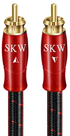 SKW Cavo RCA per subwoofer,rame OFC - Cavo coassiale digitale RCA a doppia schermatura con PVC + tessuto di cotone per subwoofer, ricevitore AV,amplificatore,home theater(3m,rosso)