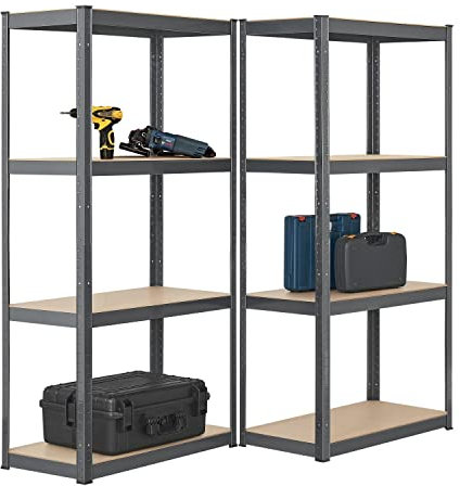 Juskys 2er-Set Lagerregal Easy 2X 160x80x40cm (HxBxT) - 640kg Traglast - 8 Böden - Metall Schwerlastregal Kellerregal Steckregal Regal Regalsystem Metallregal Grau