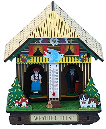 Thermomètre d'intérieur, Station météo, Station météo ambiante, Maison météo, Maison météo avec Homme et, baromètre de Chalet en Bois, thermomètre et hygromètre Ornements muraux