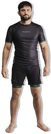 Progress Jiu Jitsu Academy+ Short SleeveRashguard | Flexible and Durable BJJ Rash Guard | Moisture-Wicking Compression Tops for Men and Women | 80% Polyester/20% Spandex
