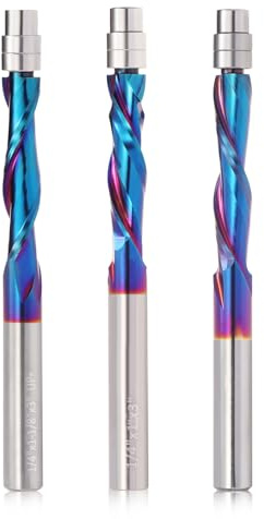 Trvoxviq 3PCS Spiral Flush Trim Router Bit Set,1/4 Inch Shank, with Nano Coated,for Wood Trimming,Set of 1pcs Up Down Compression Router Bit+ 1pcs Downcut Bits+1pcs Up Cut Bits