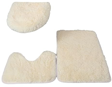 rongweiwang 3 teiliges exquisites Handwerkskunst und rutschfestes Badezimmerteppich Set für stilvolle Touch PU Teppiche, Matten Set, WC Abdeckung, hergestellt aus PU, Beige