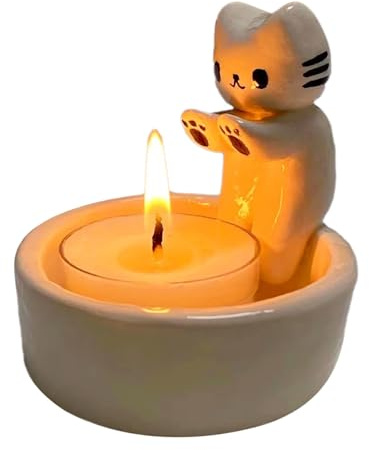 Genikeer Mignon Bougeoir Chat Qui Se Réchauffe - 1/2 Bougeoirs Blanc Bougeoir Chaton De Dessin Animé Pattes Chauffante, Bougeoir pour Bougies Chauffe Plat, Cartoon Kitten Candle Holder pour Decoratif