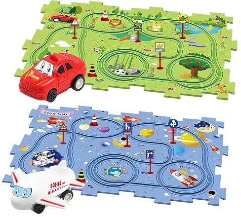Auto Spielzeug Autorennbahn Spielzeugauto DIY-Puzzlebahn für Kinderspielzeug DIY-Route Cars Spielzeug Geschenkspiele für Kinder Spielzeug ab 2 3 4 5 6 Jahren (Raum x6/Terrestrisch x6)