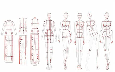 Dasing Mode Illustration Lineale Skizzieren Vorlagen Lineal NäHen Humanoide Muster Design Kleidung Messen, Kombination
