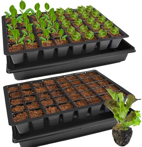 KRONLY Placas de cultivo estables, 2 unidades, con platillo de 80 agujeros para plantar, placa de semillas para cultivo, semilleros de germinacion huerto, bandejas germinadoras