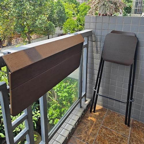 SFJATTA Balkontisch klappbar Hängetisch, Outdoor-Tisch Balkontisch Zum Einhängen, Metall Klappbar Balkontisch, Für Terrasse, Garten, Balkonklapptisch, Braun (Size : 80cm/31.5in)