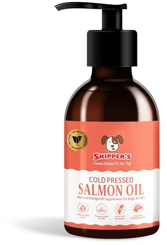SKIPPER'S Cold Pressed Salmon Oil for Dogs & Cats - 100% Fresh Icelandic Omega 3 & 6 Oil Supplement, Supports Skin and Coat, Aids Joint Mobility, Brain & Eye Health | Can Added To Meals (250ml)