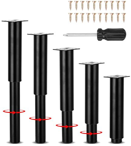 5 Stück Möbelbeine,Möbelfüße Höhenverstellbar,Höhenverstellbar 18-34cm Möbelbeine,Schrauben*20 + Schraubendreh für Sofa Ersatz Stützfüße für Möbel/Sofa/Tisch/Stuhl/Schreibtisch/Küche/Schrank/Schränke