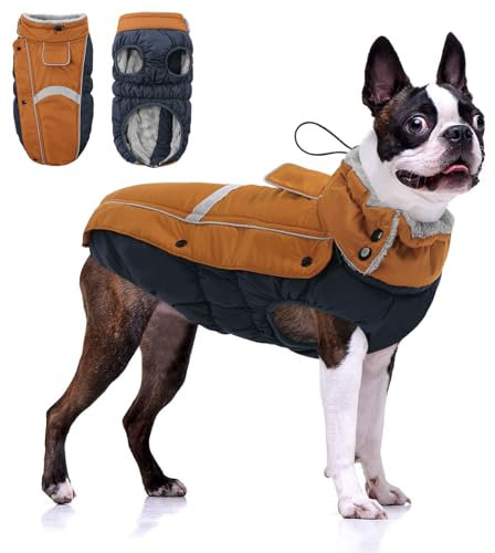 CITÉTOILE Hundemantel Wasserdichter, Hundejacke Winddichte Wintermantel Hund Outfit mit Reflektierender Streifen und Reißverschluss, Braun, XS