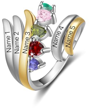 Personalisierter Ring Für Damen Mit Namen Geburtssteine Herz Ringe Frauen Verstellbar Geburtstag Jahrstag Weihnachten Geschenke Für Mutter Ehefrau Freundin Großmutter