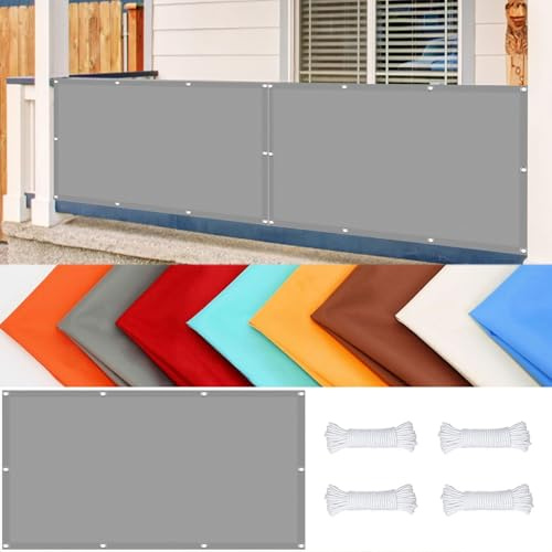 Tenda a Vela Rettangolare 80 x 110 cm Impermeabile, Resistente Al Vento Copertura per Balcone Schermo Del Balcone con Fune e Occhiellato per Recinzione, Ringhiera, Grigio Chiaro