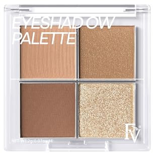 FV Paleta De Sombras De Ojos 4 Colores - Alta Pigmentación, Mate Y Brillantes, Larga Duración, Fácil De Difuminar Para Maquillaje Diario (Neutral)